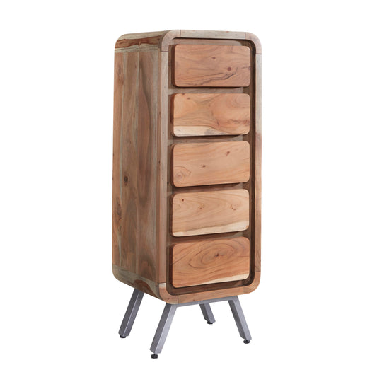 Norleigh 5 Drawer Tall Chest – Reclaimed Wood & Metal