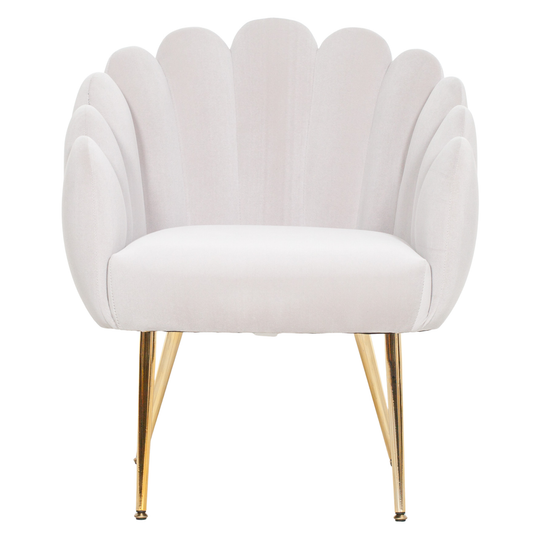 Celeste Scalloped Velvet Chair – Light Grey & Gold