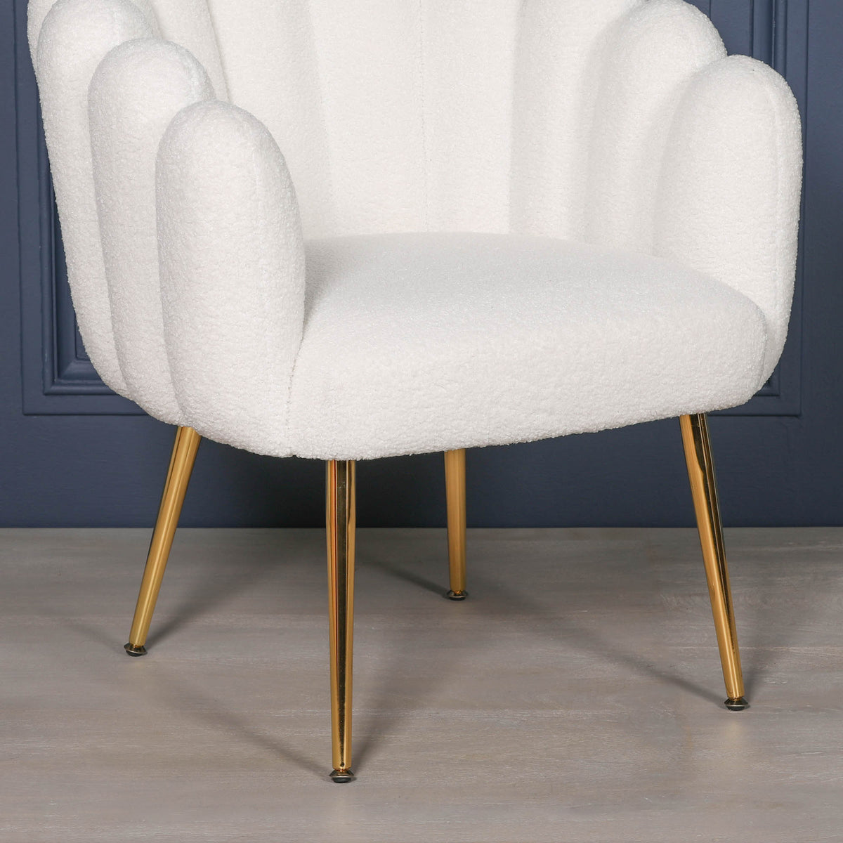 Celeste Scalloped Bouclé Chair – White & Gold