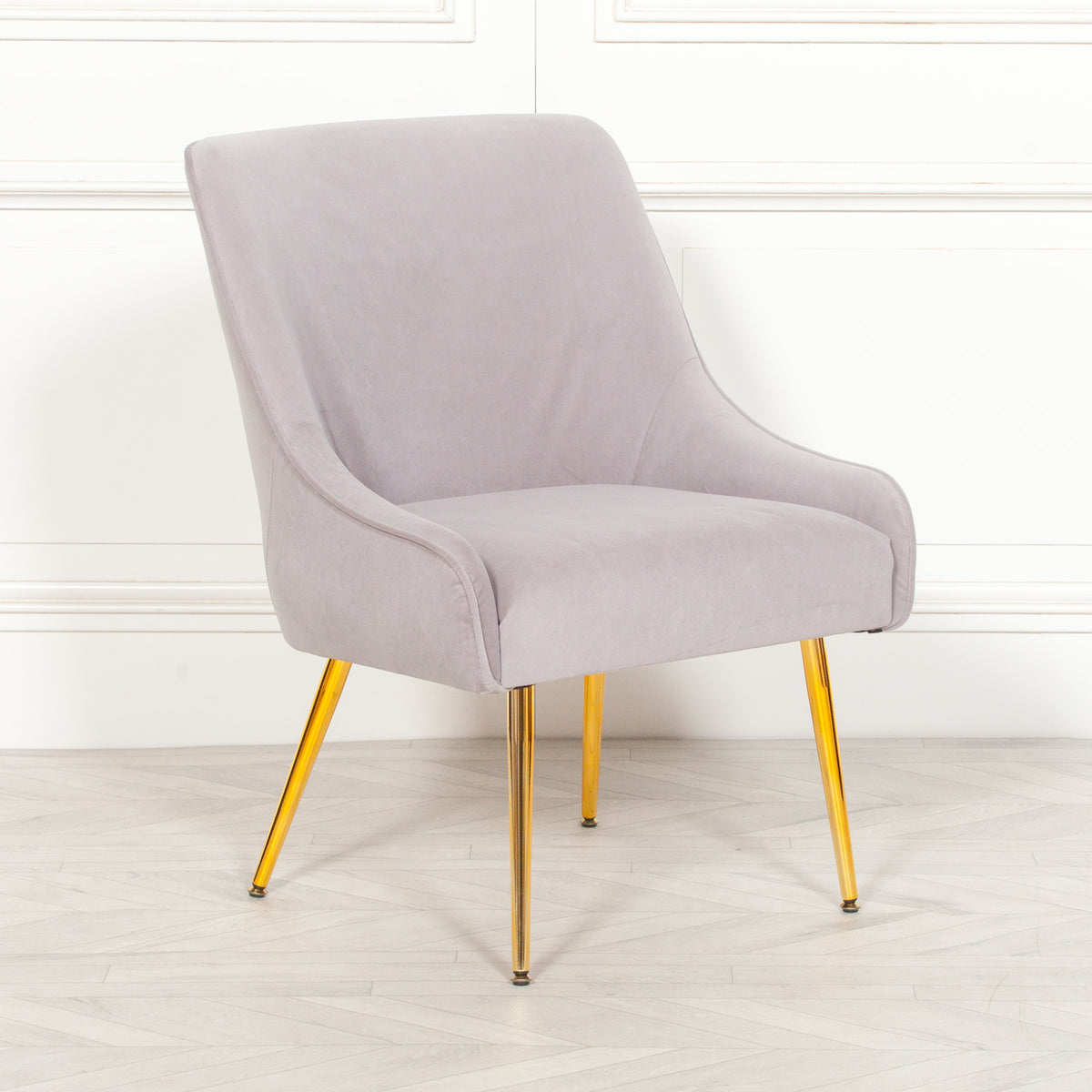 Camille Velvet Accent Chair – Light Grey & Gold
