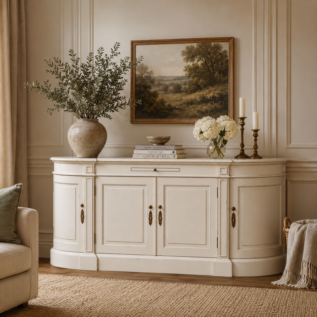 Chantilly Buffet Sideboard – Distressed Ivory Mahogany