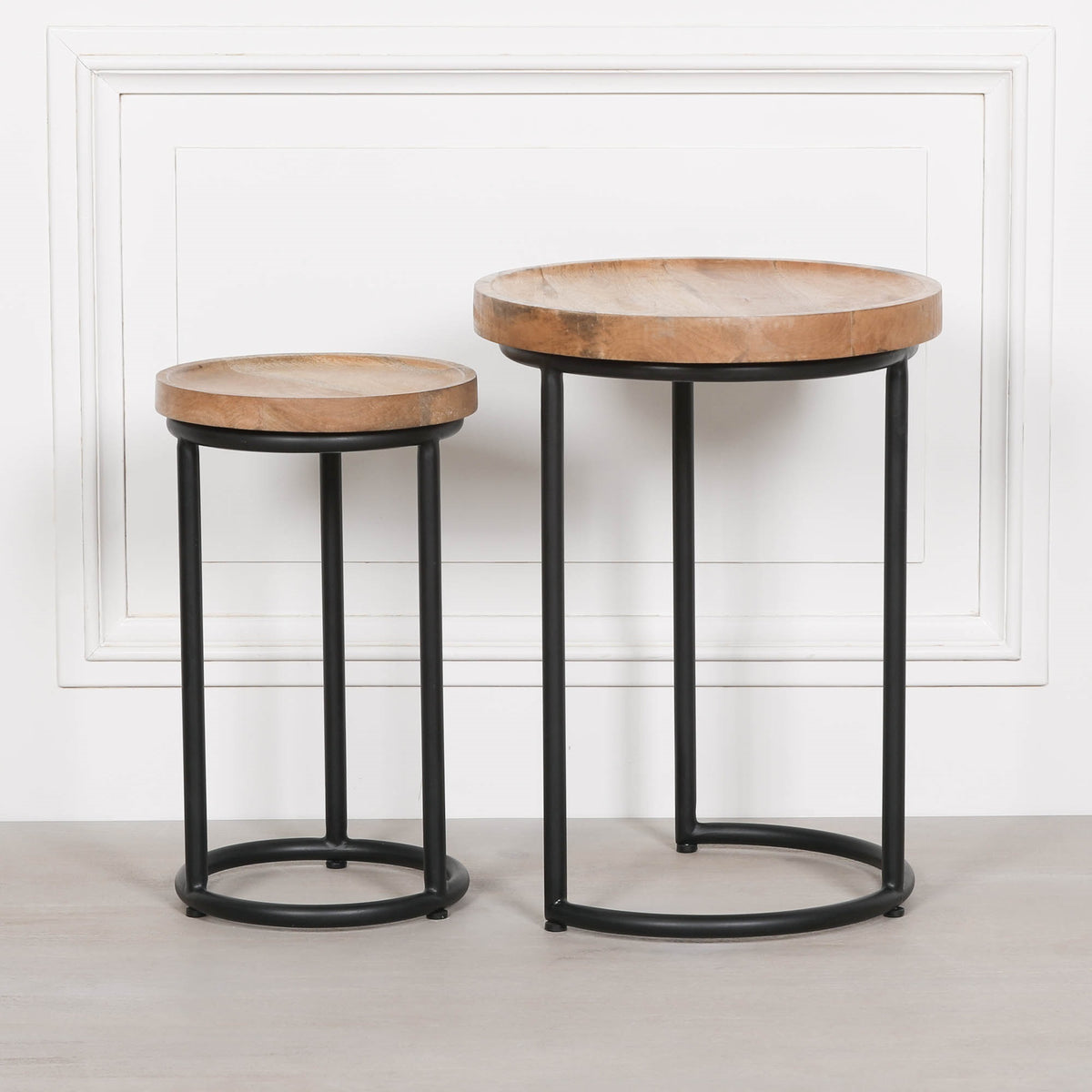 Mango Wood & Black Iron Nesting Side Tables – Set of 2