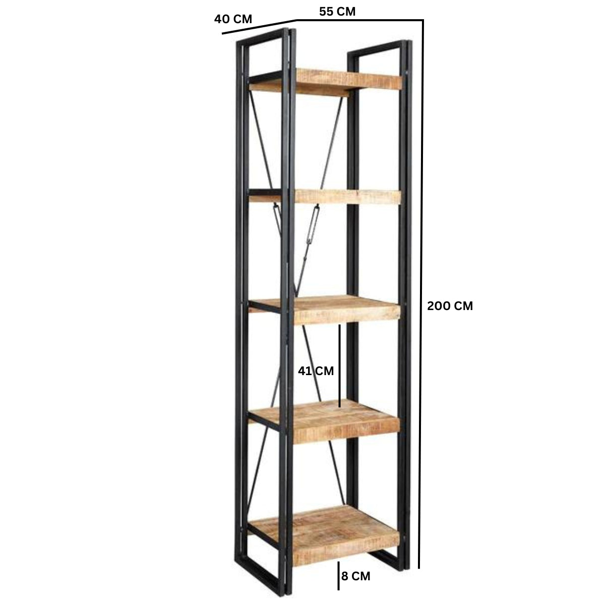Millstone Slim Open Bookcase – Reclaimed Wood & Metal