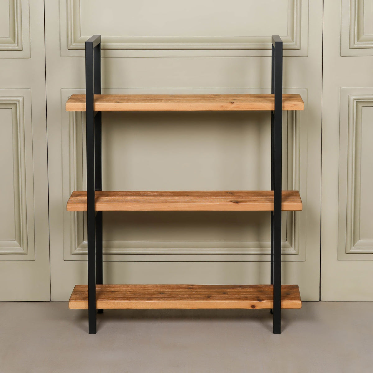 Harrow 3-Tier Open Bookcase – Rustic Pine & Metal