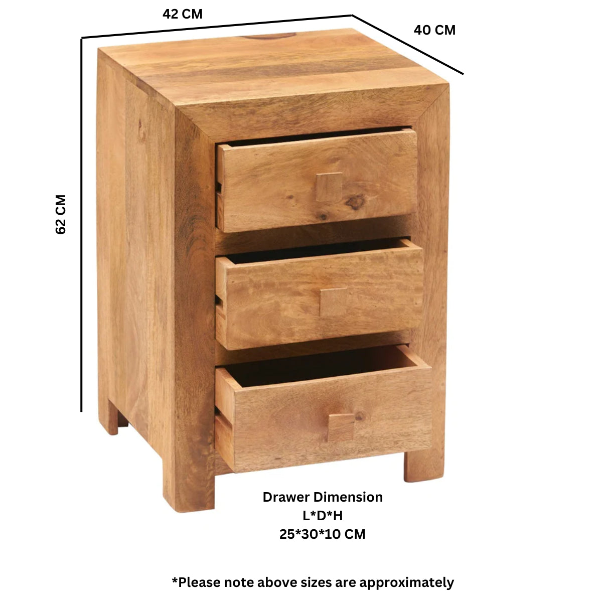 Amrai 3 Drawer Bedside Table – Light Mango