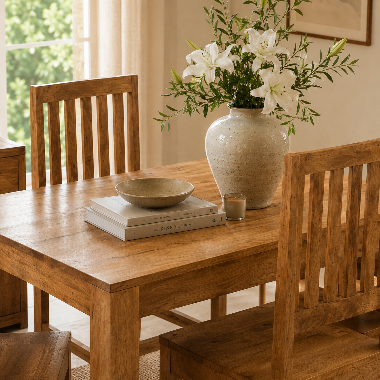 Amrai 4ft Dining Table and 4 Wooden Chairs – Light Mango