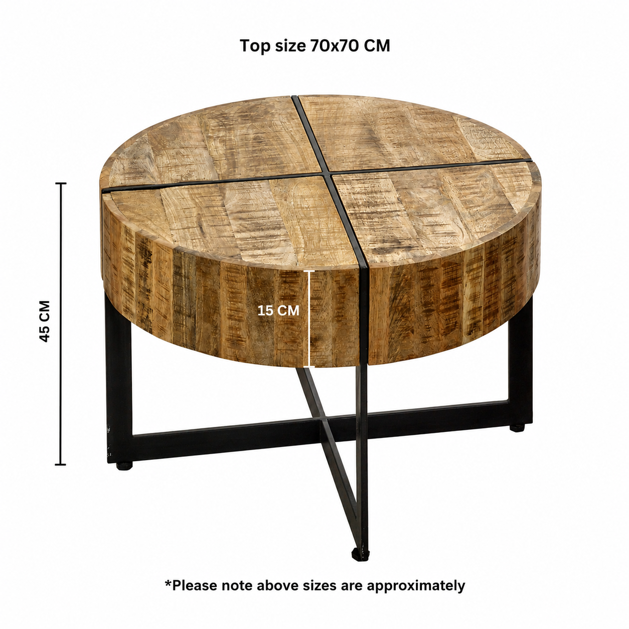 Sundara Coffee Table with Inlaid Metal Legs – Solid Mango Wood