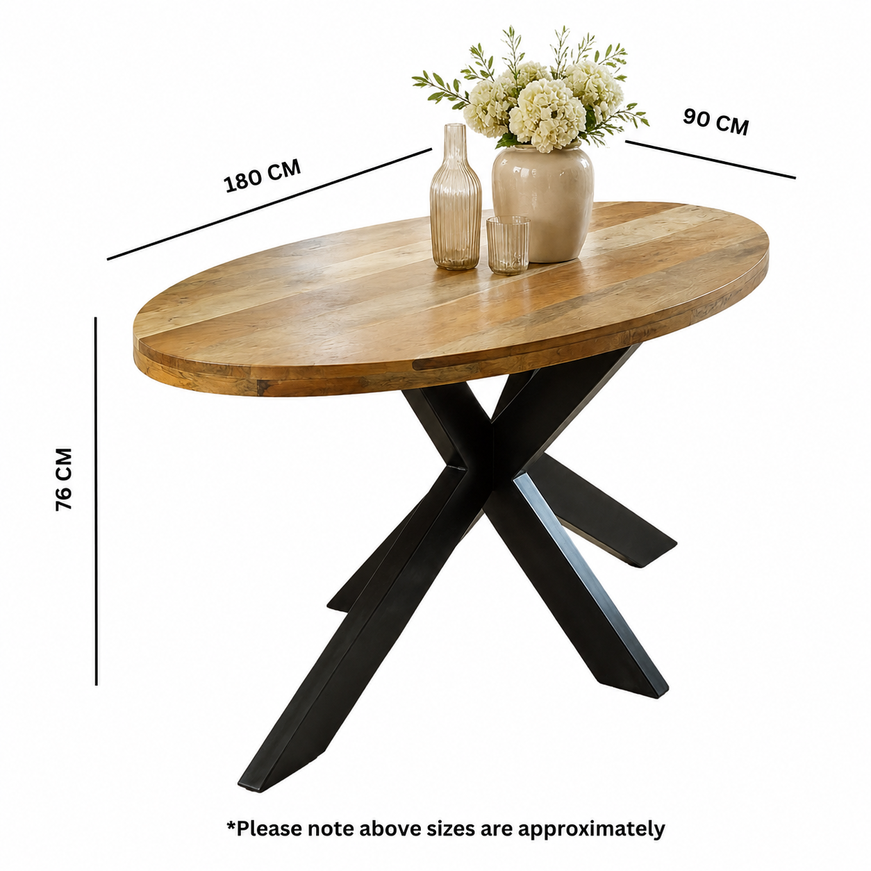 Sundara Oval Dining Table 6–8 Seater – Solid Mango Wood
