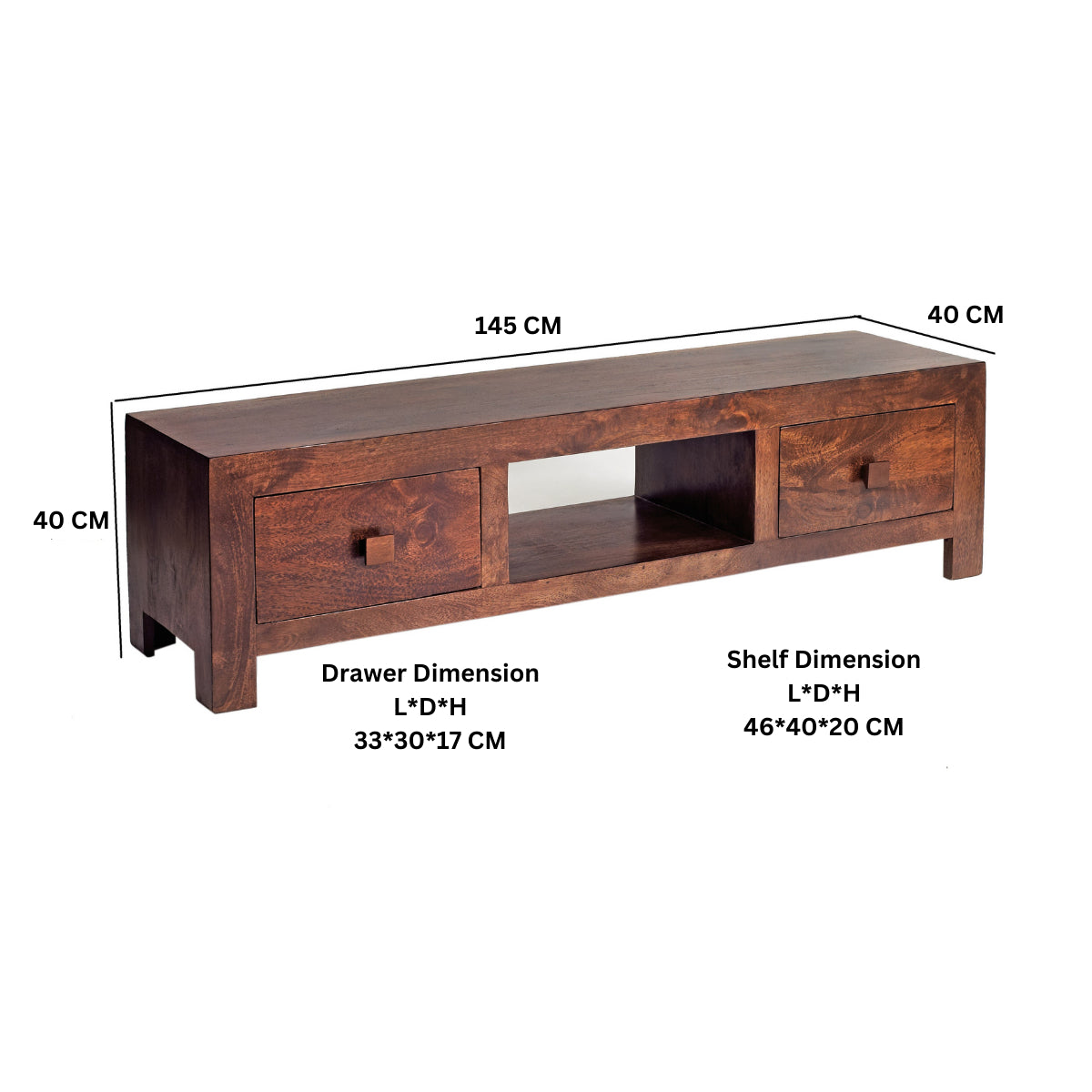 Amrai Wide Screen TV Unit – Dark Mango Wood