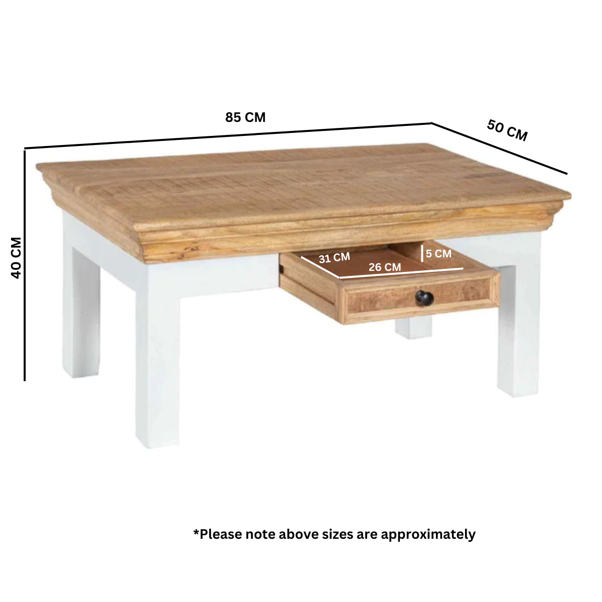 Aangan Coffee Table with Drawer – Solid Mango Wood