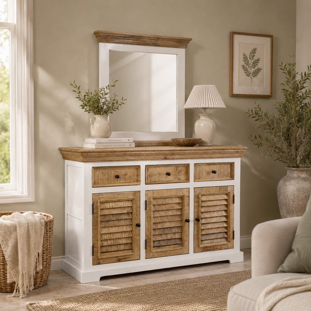 Aangan Mirror Frame with Shelf – Solid Mango Wood