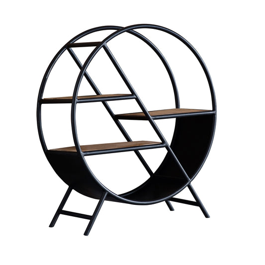 Millstone Round Open Bookcase – Reclaimed Wood & Metal