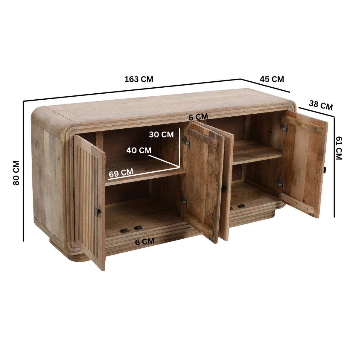 Witton Large Sideboard – 4 Door – Carved Mango Wood