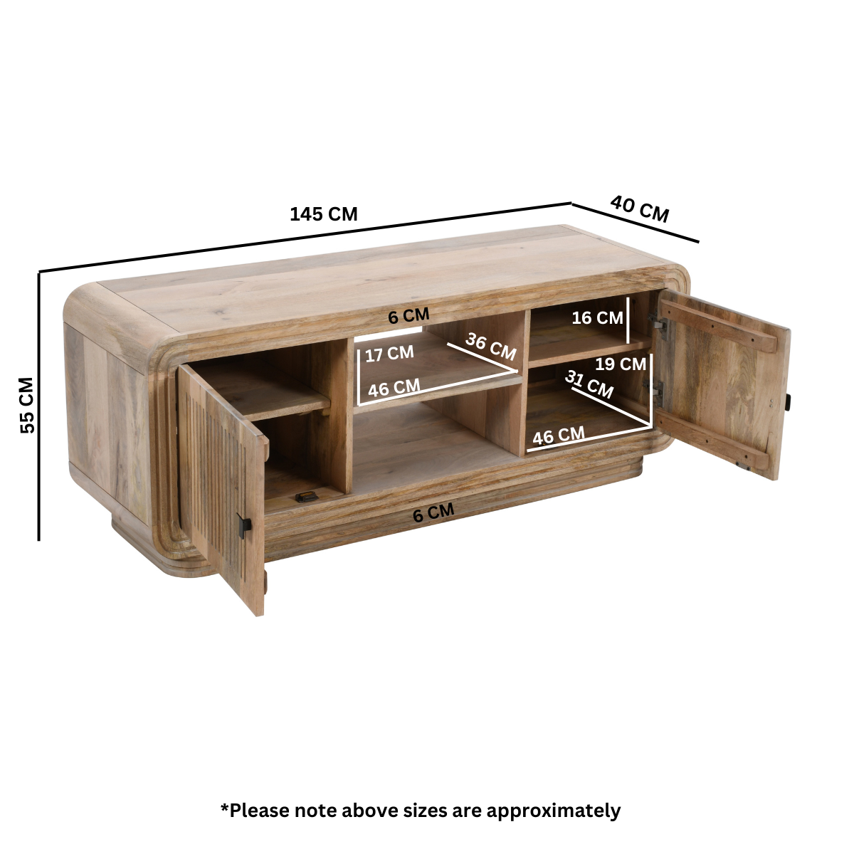 Witton 2 Door TV Cabinet – Carved Mango Wood