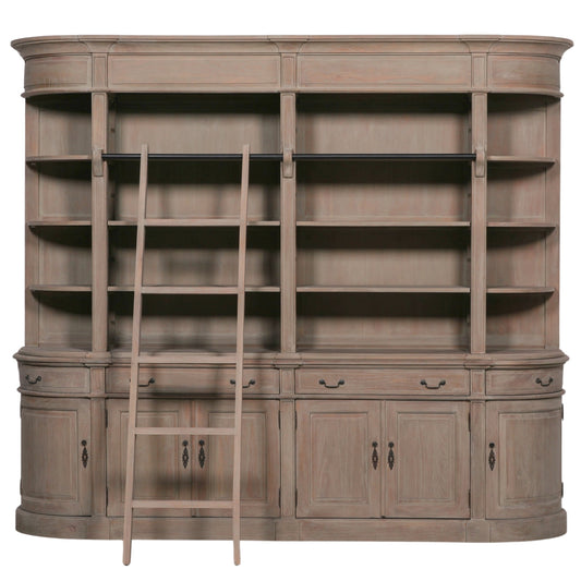 Westbrook Curved Library Bookcase with Ladder – Rustic White Cedar