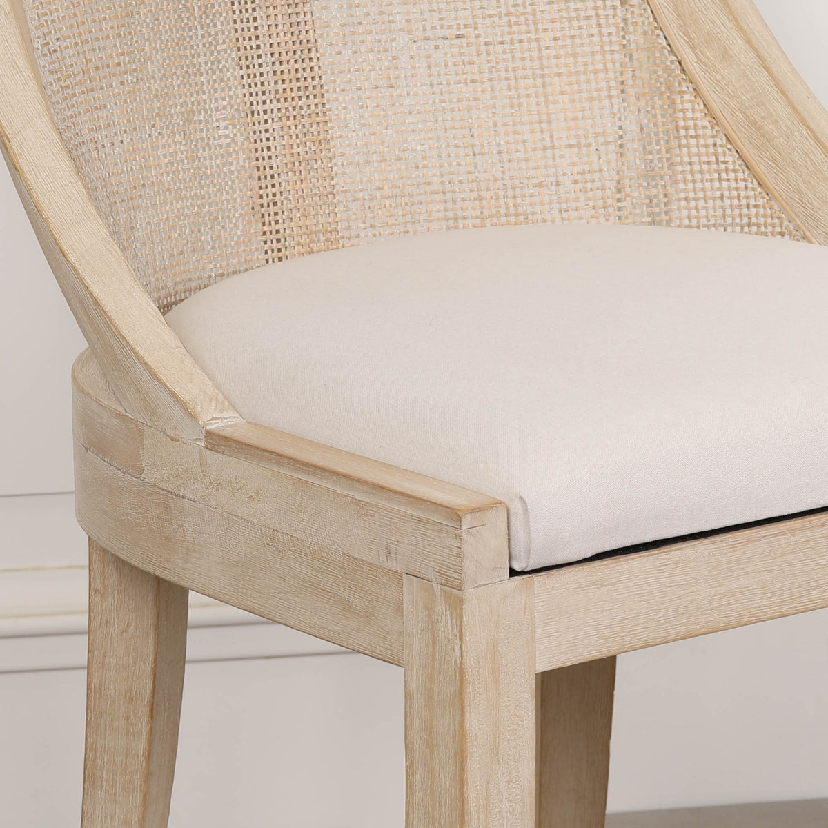 Elodie Rattan Upholstered Dining Chair – Light Wood & Linen