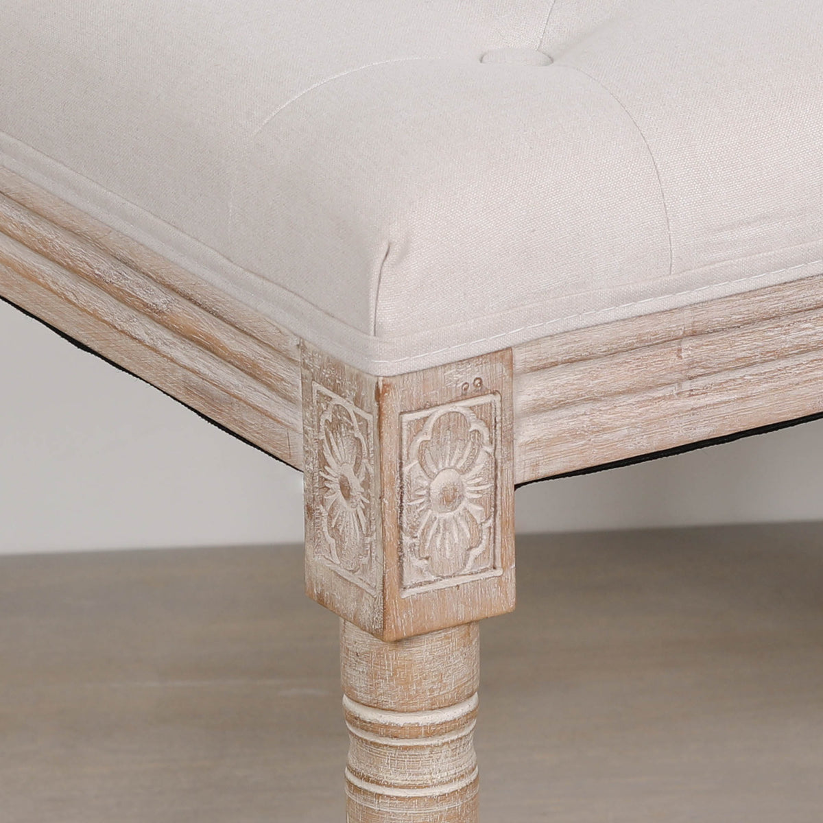 Louis Light Wood Upholstered Bench – Linen