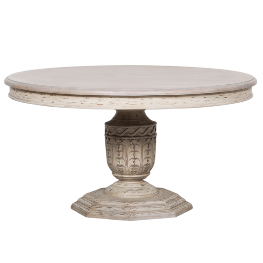 Westbrook Distressed Round Dining Table 145cm – White Cedar