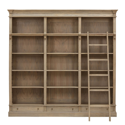 Westbrook Large Library Bookcase with Ladder – Rustic White Cedar
