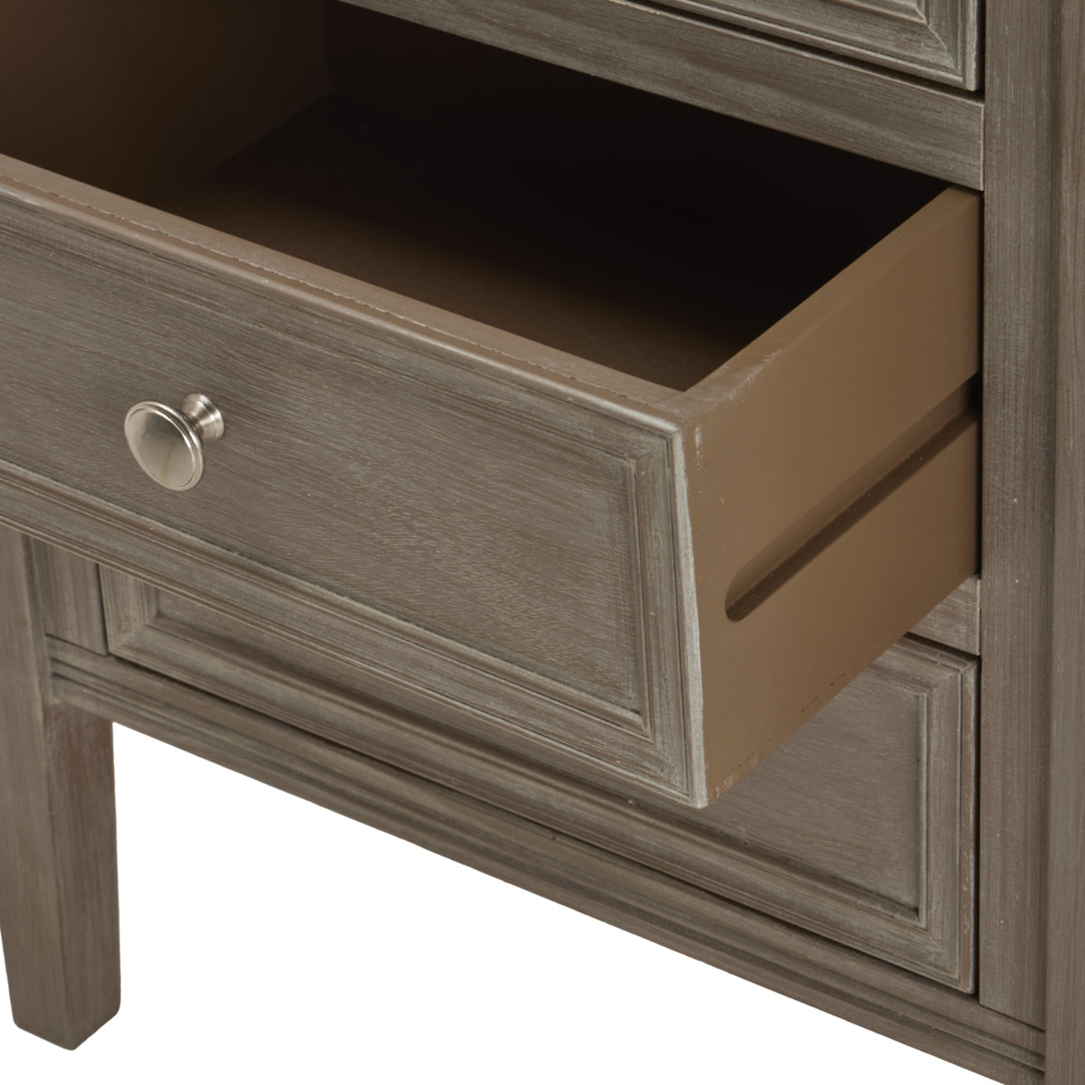 Fairbourne Three Drawer Bedside Table – Distressed Grey