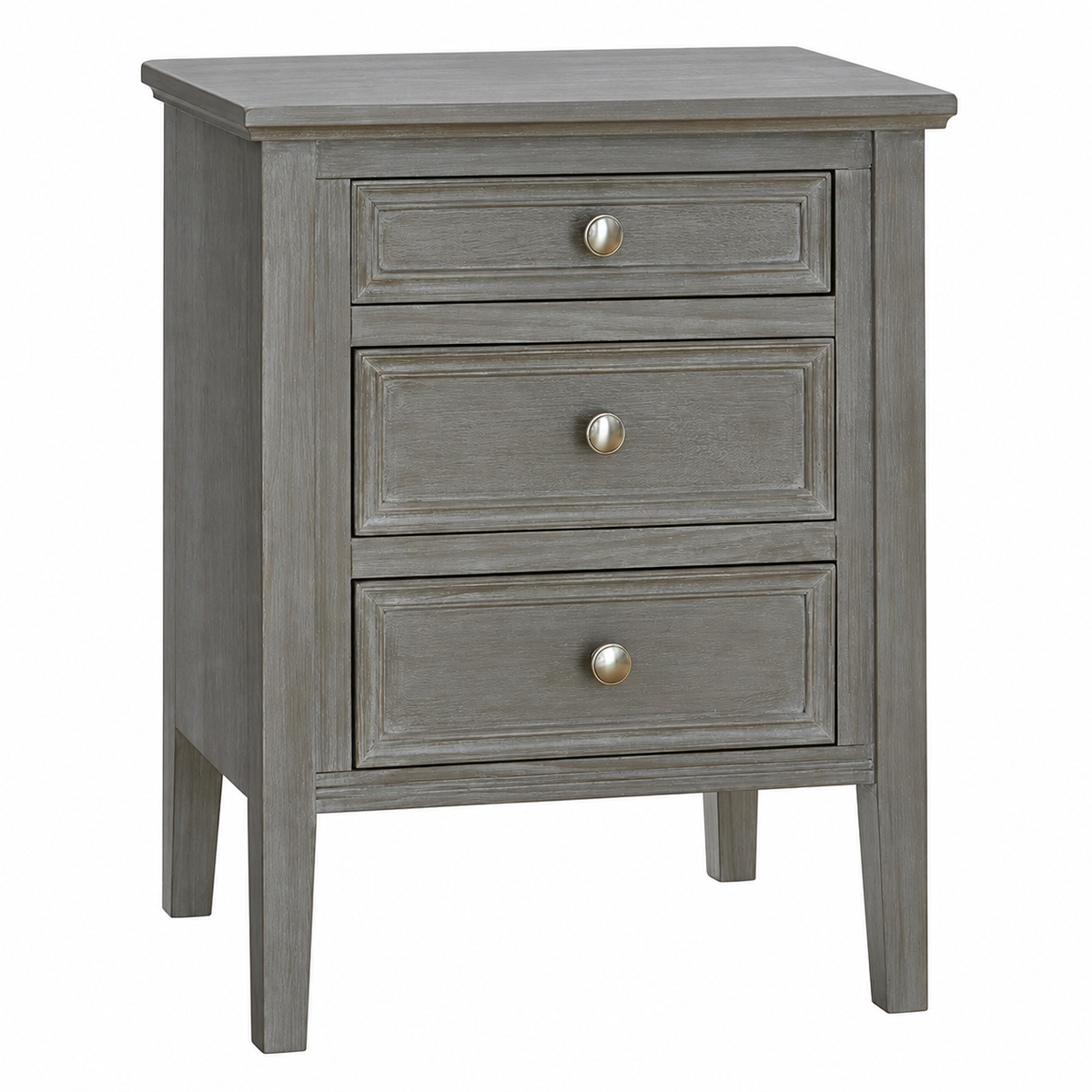 Fairbourne Three Drawer Bedside Table – Distressed Grey