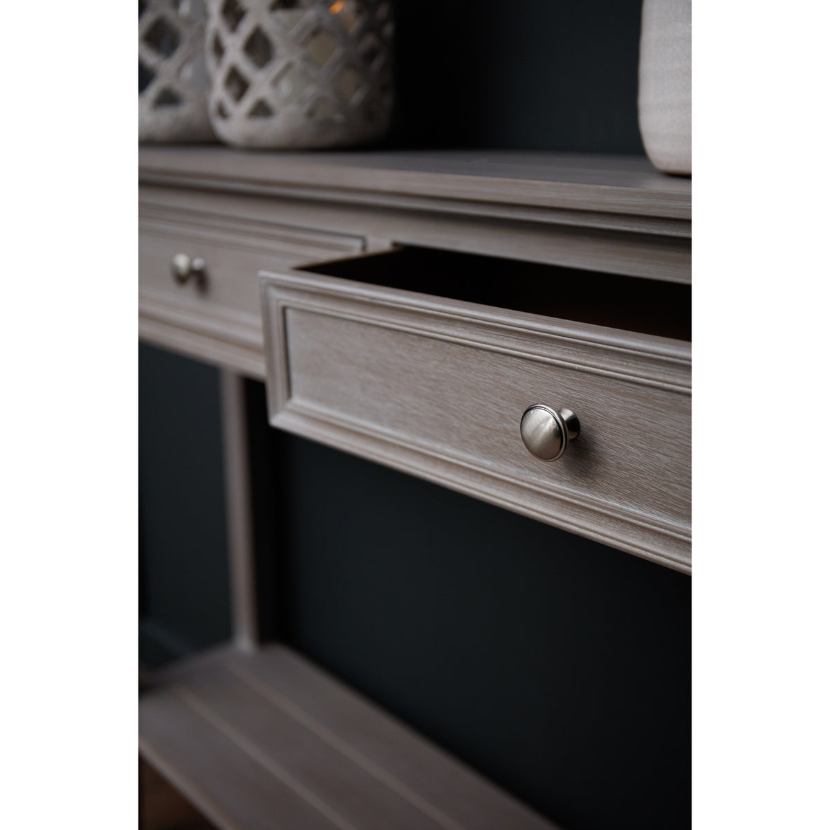 Fairbourne Four Drawer Console Table – Distressed Grey