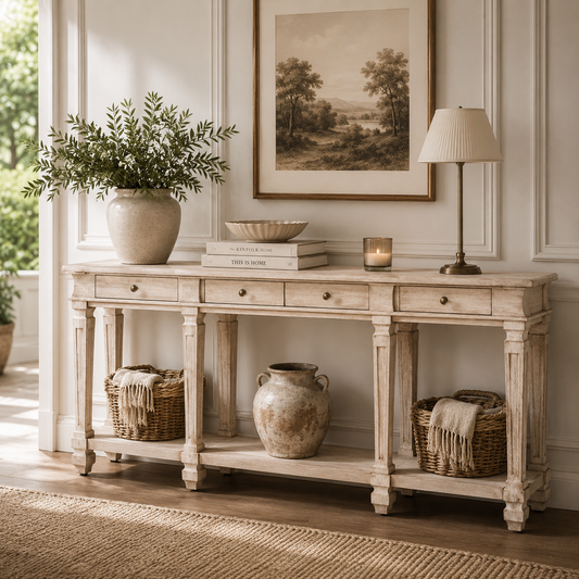Regency Breakfront Console Table – Solid Acacia Wood
