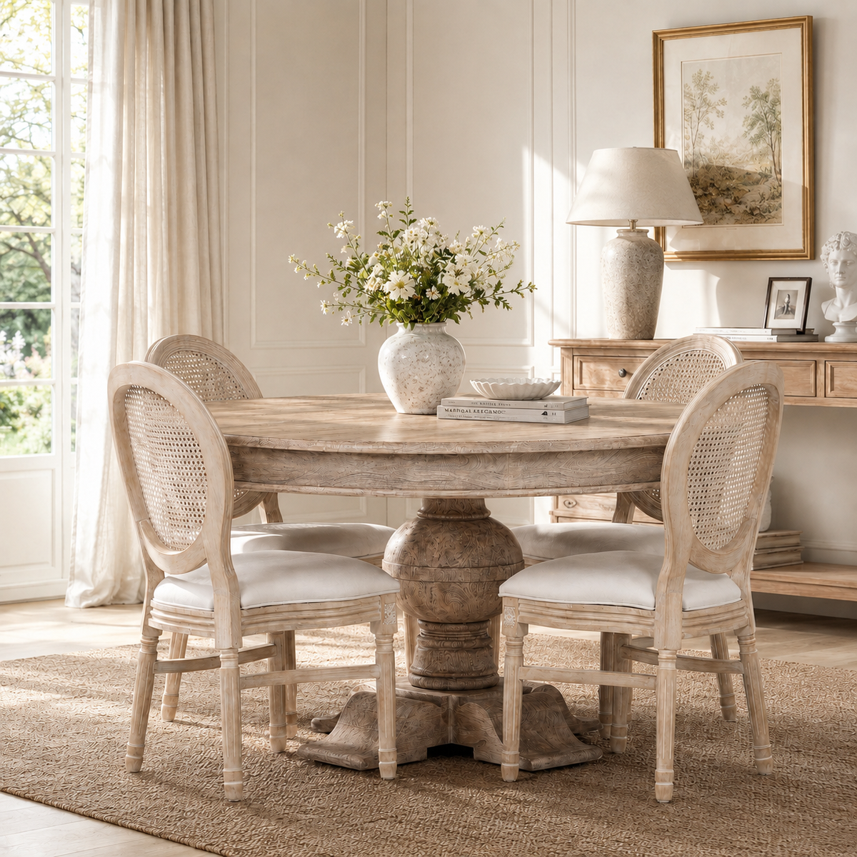 Hawthorne Round Ball Dining Table 139cm – Rustic Acacia