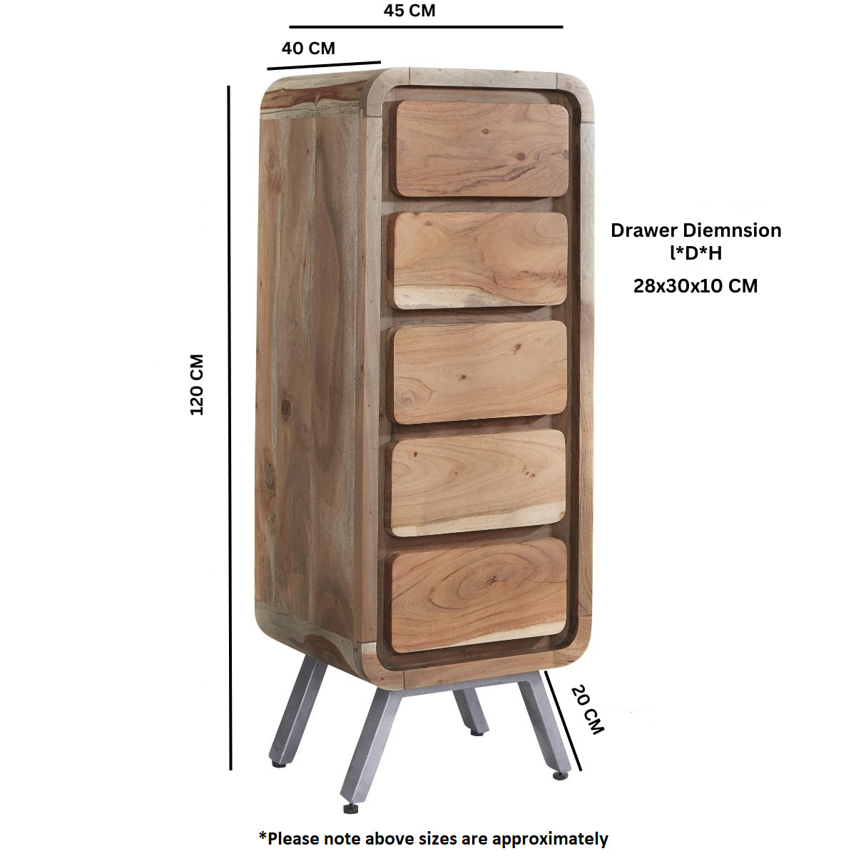 Norleigh 5 Drawer Tall Chest – Reclaimed Wood & Metal