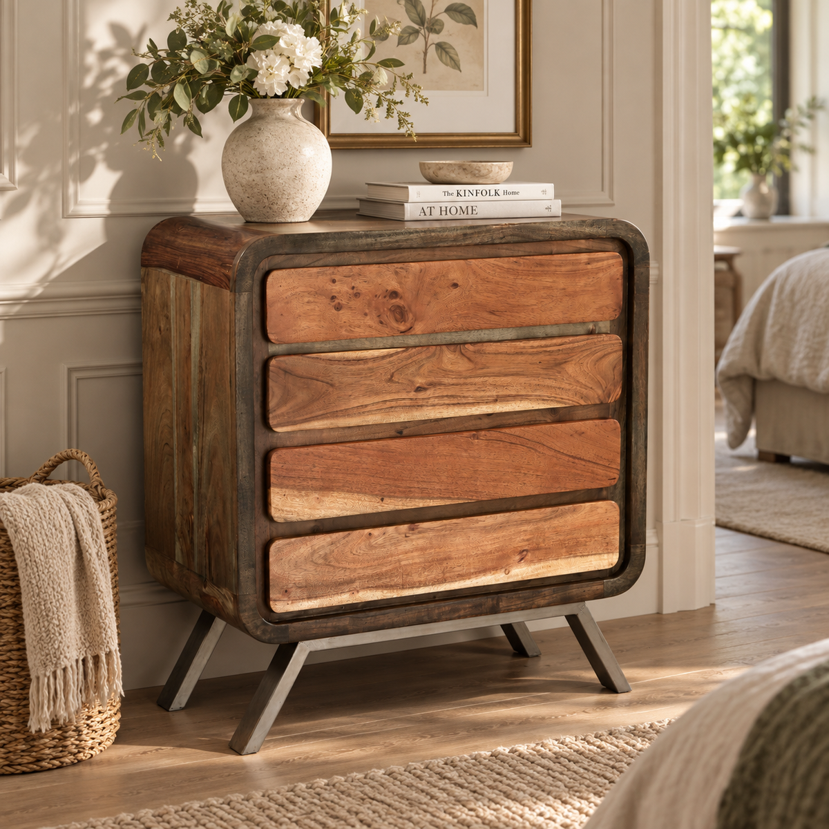 Norleigh 4 Drawer Wide Chest – Reclaimed Wood & Metal