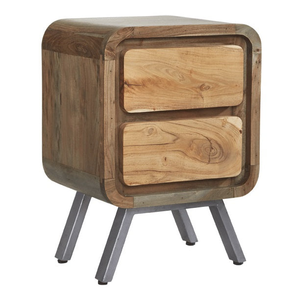 Norleigh 2 Drawer Bedside Table – Reclaimed Wood & Metal