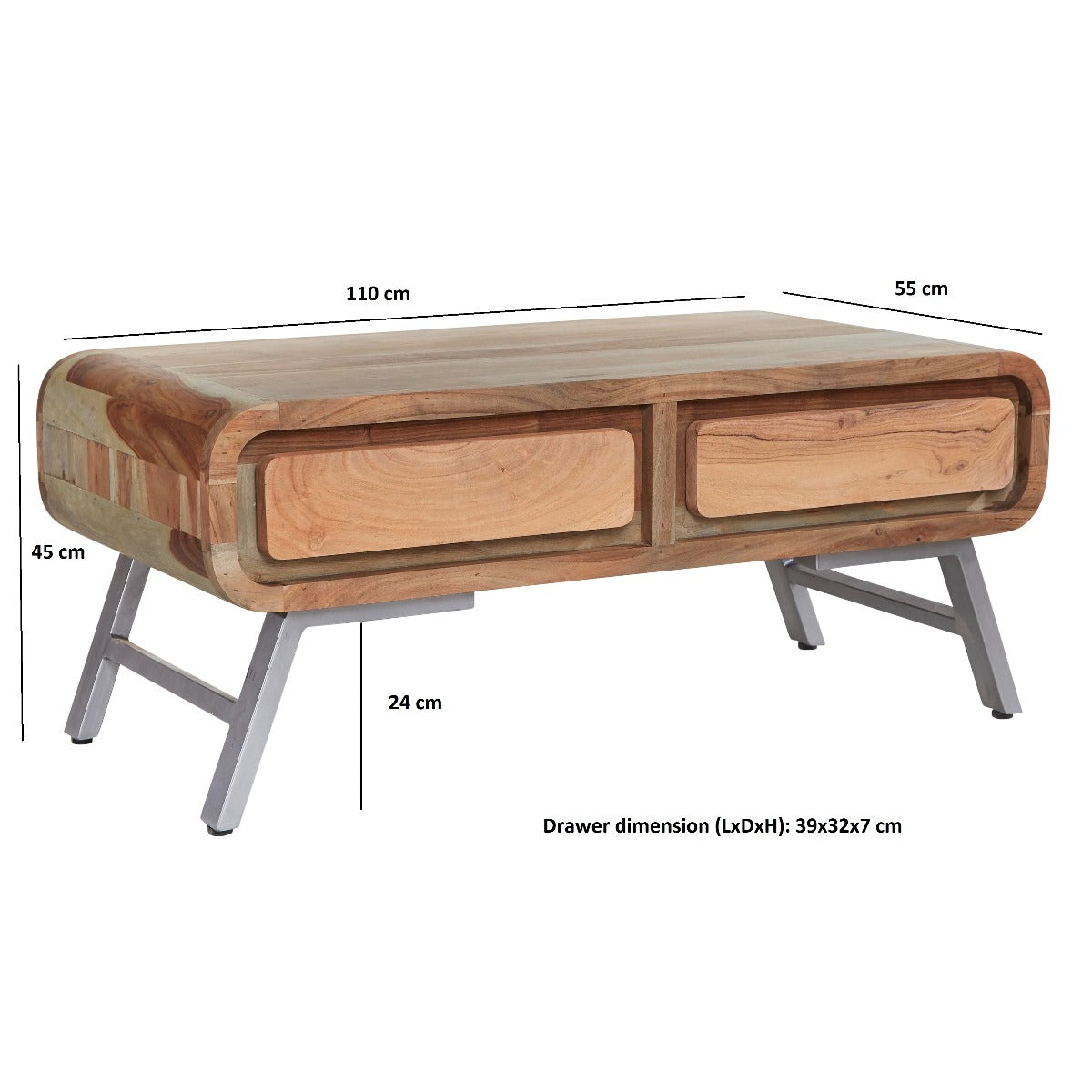 Norleigh 2 Drawer Coffee Table – Reclaimed Wood & Metal