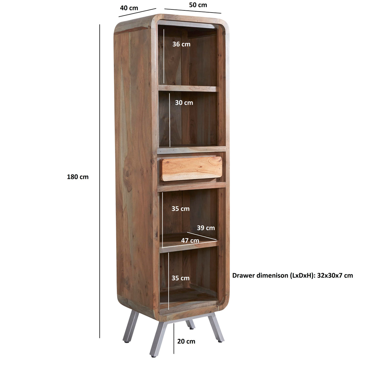 Norleigh Narrow Bookcase – Reclaimed Wood & Metal