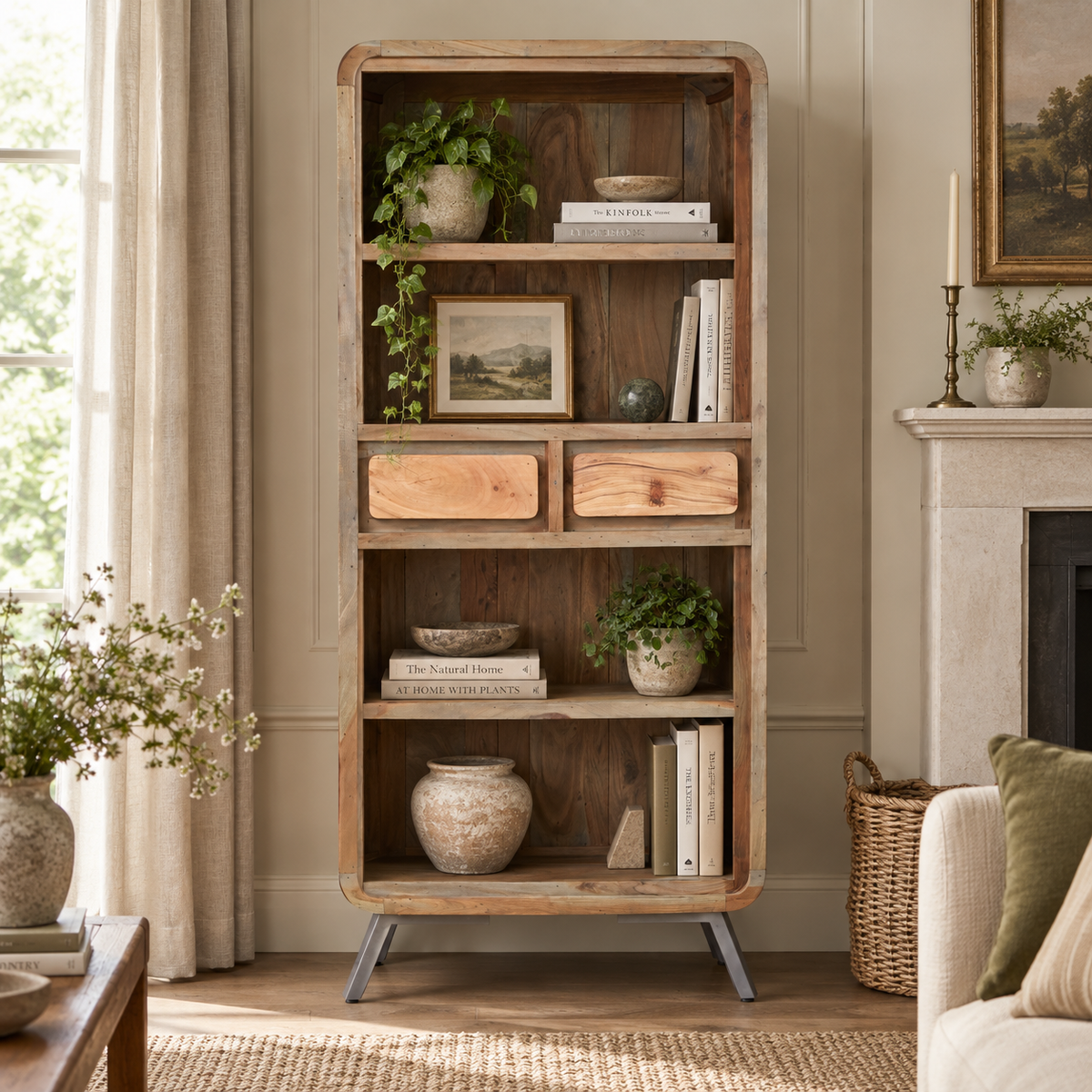 Norleigh Large Bookcase – Reclaimed Wood & Metal