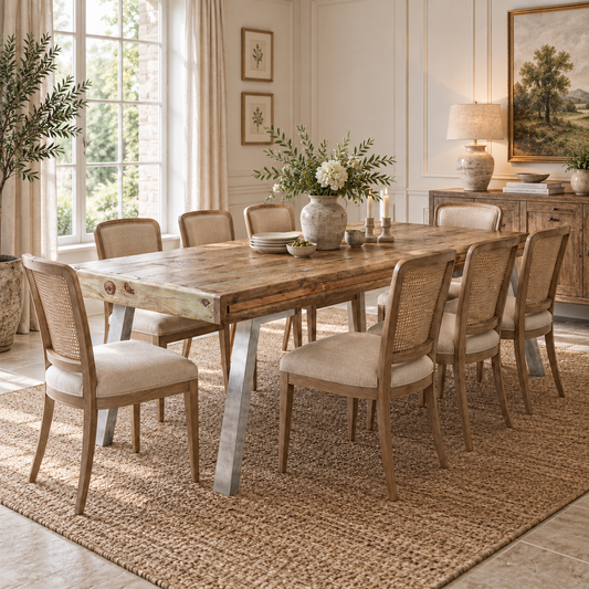 Norleigh Large Dining Table – Reclaimed Wood & Metal