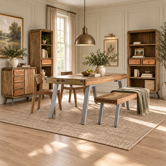 Norleigh Medium Dining Table – Reclaimed Wood & Metal
