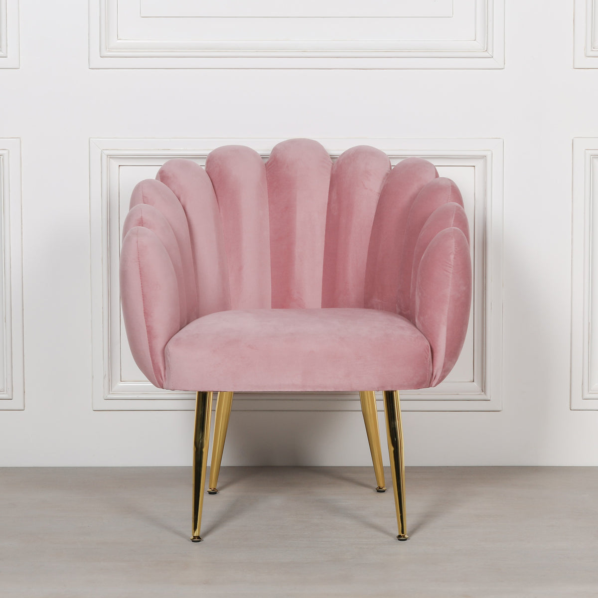 Celeste Scalloped Velvet Chair – Pink & Gold