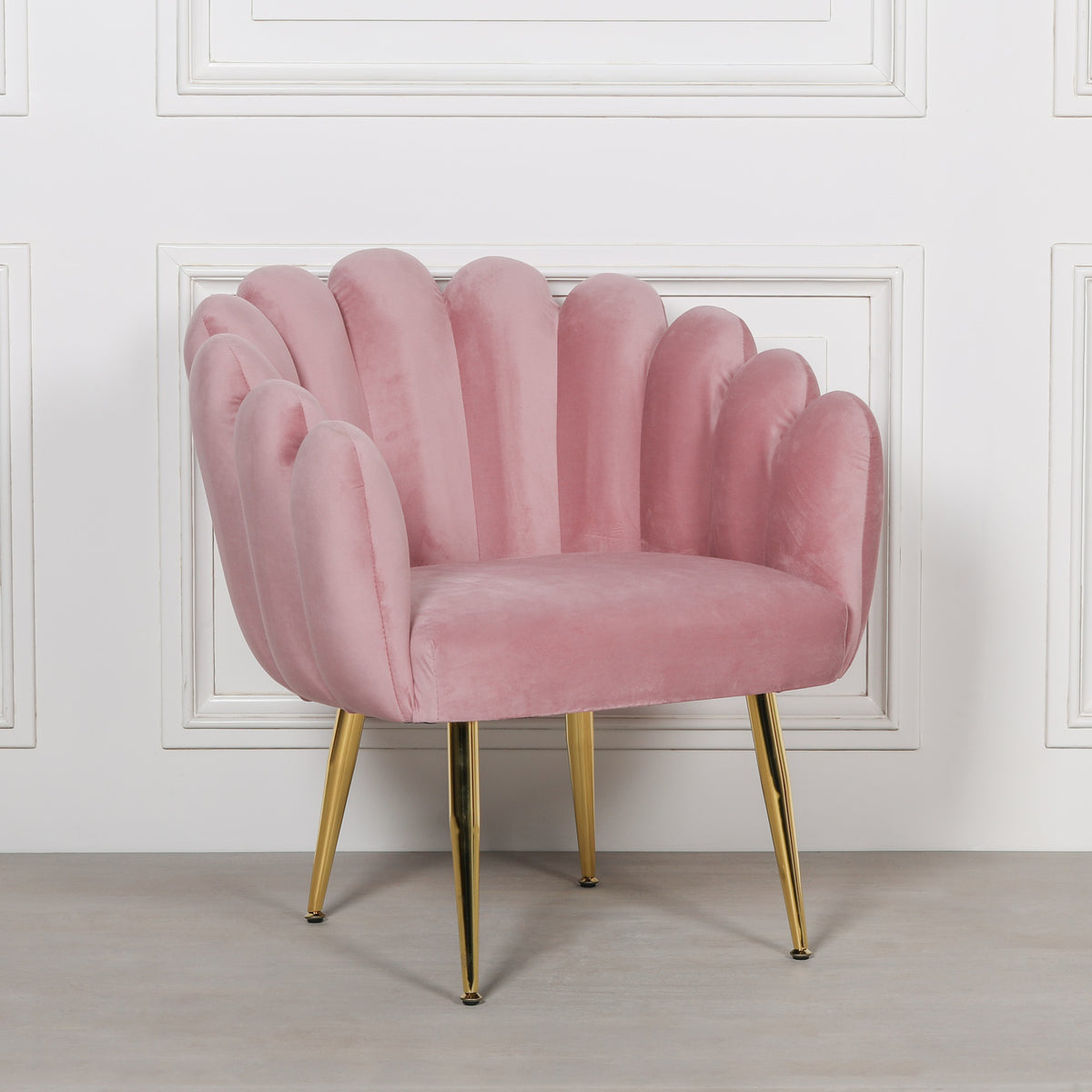 Celeste Scalloped Velvet Chair – Pink & Gold