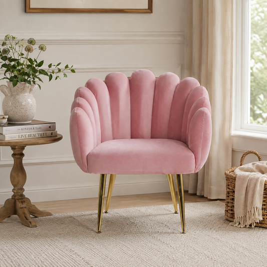Celeste Scalloped Velvet Chair – Pink & Gold