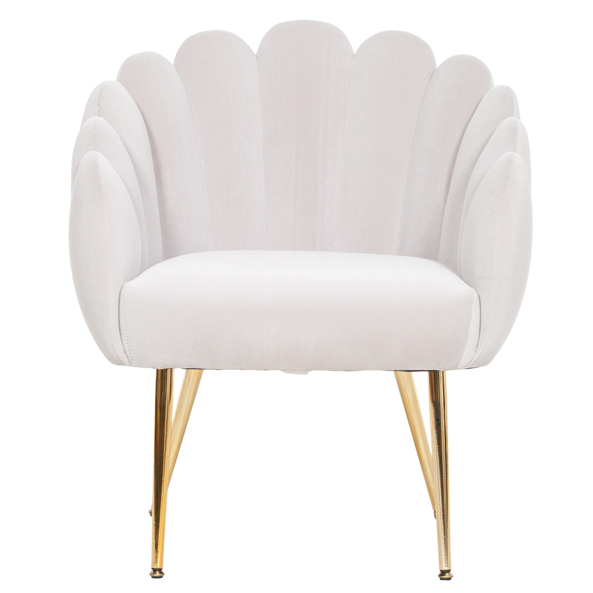 Celeste Scalloped Velvet Chair – Light Grey & Gold