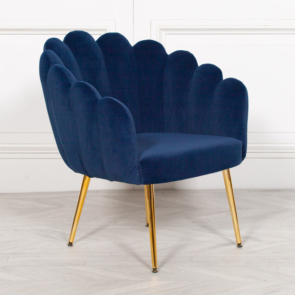 Celeste Scalloped Velvet Chair – Blue & Gold