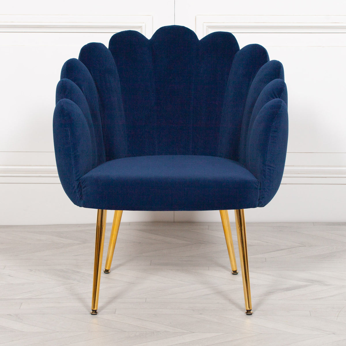 Celeste Scalloped Velvet Chair – Blue & Gold