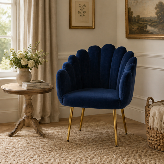 Celeste Scalloped Velvet Chair – Blue & Gold