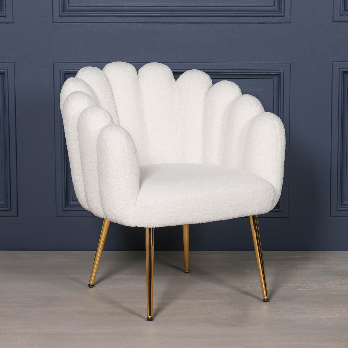 Celeste Scalloped Bouclé Chair – White & Gold