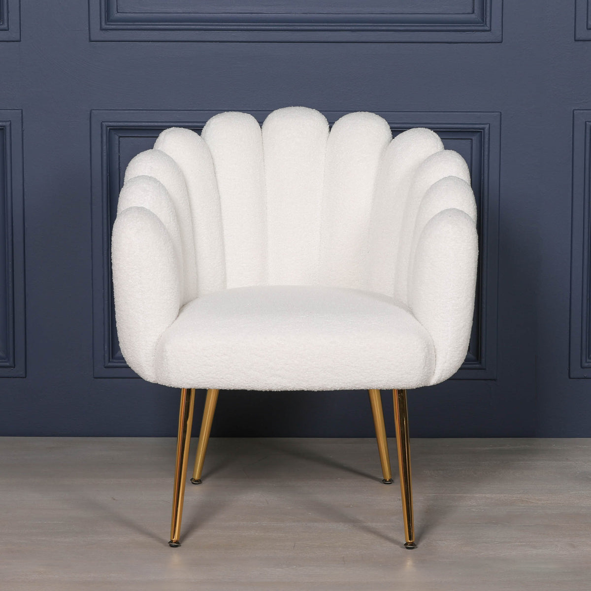 Celeste Scalloped Bouclé Chair – White & Gold