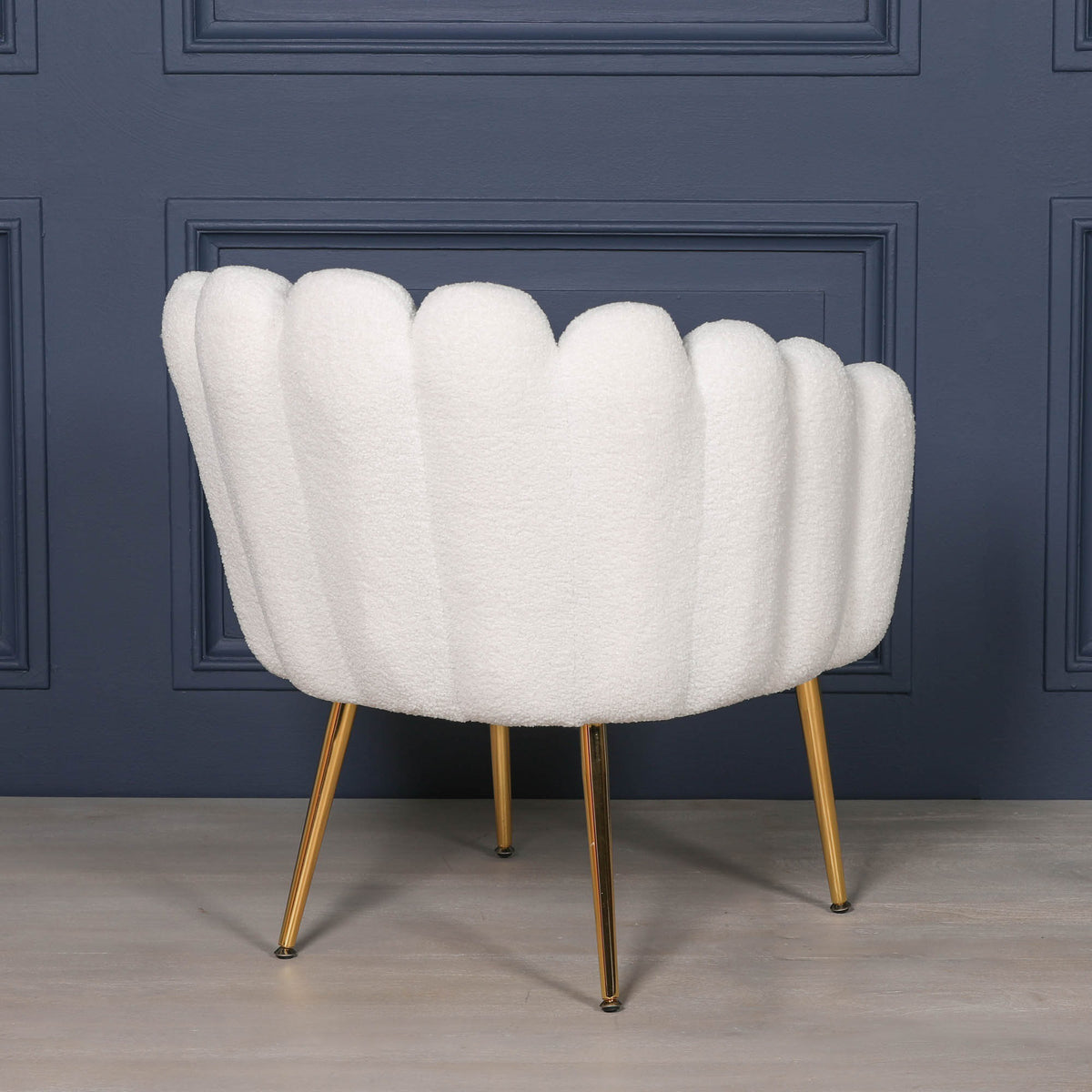 Celeste Scalloped Bouclé Chair – White & Gold
