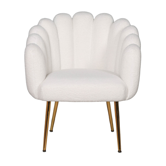 Celeste Scalloped Bouclé Chair – White & Gold