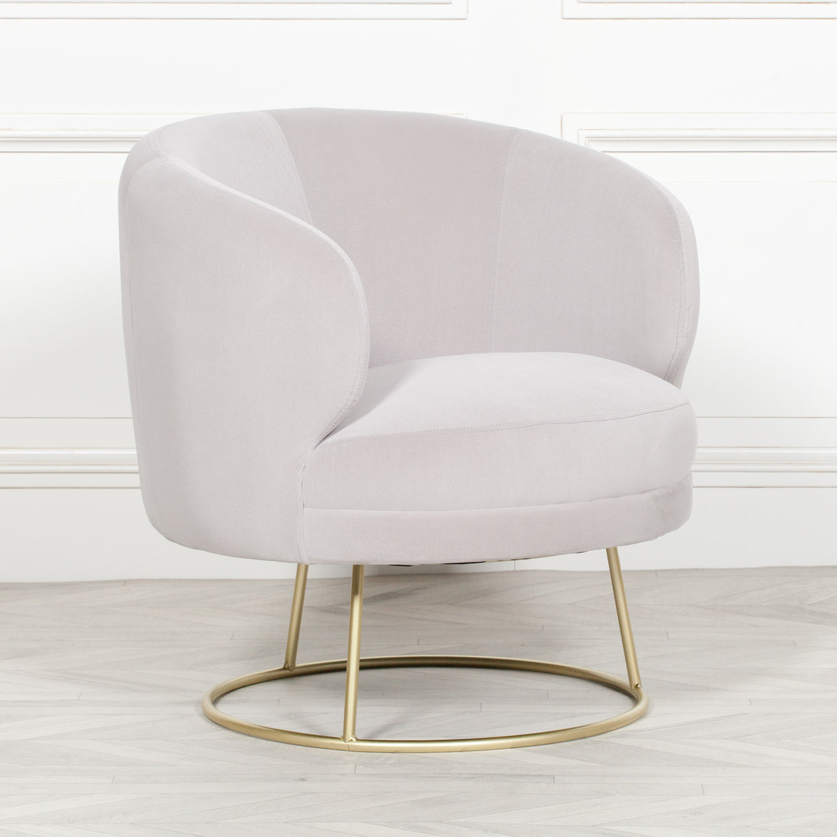 Odette Art Deco Velvet Armchair – Light Grey & Gold