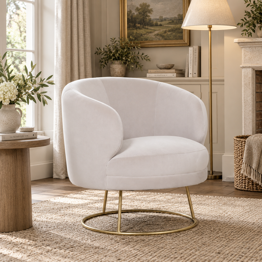 Odette Art Deco Velvet Armchair – Light Grey & Gold