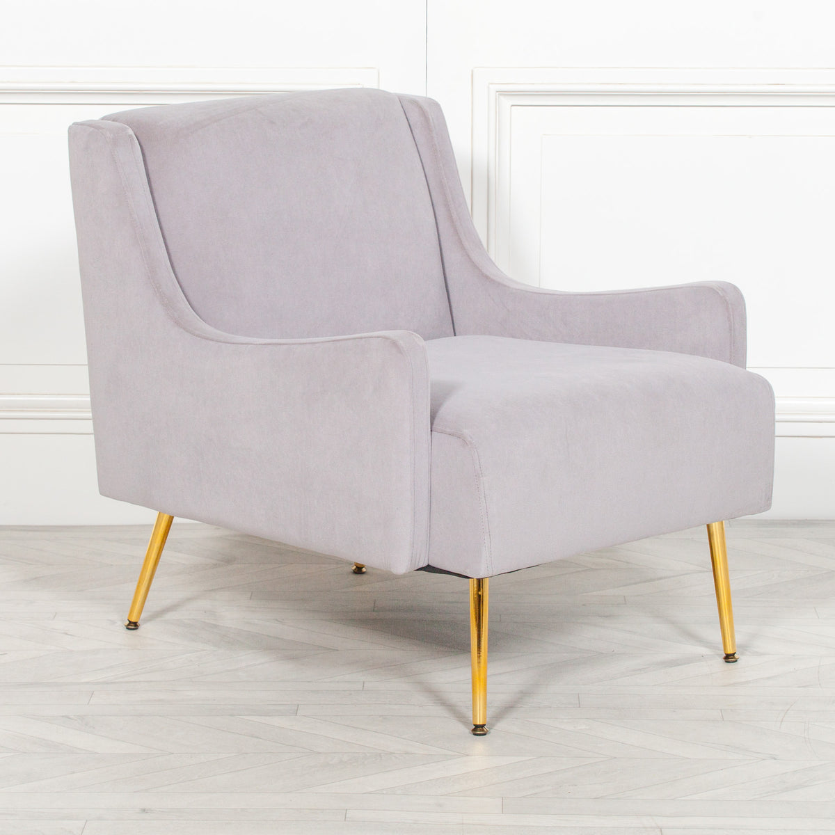 Margot Velvet Lounge Chair – Grey & Gold